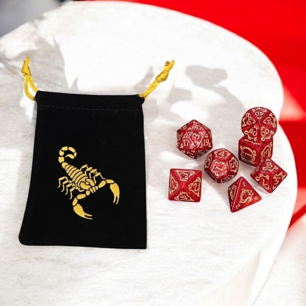 D&D Polyhedral DND Dice & Bag Set‎ Iridescent Red Swirl Lava Acrylic D20 RPG